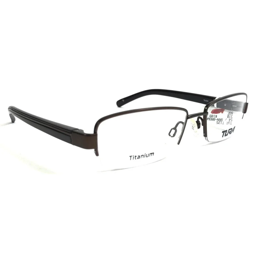 Tura Eyeglasses Frames T125 BRN Brown Rectangle Half Rim Titanium 54-18-140